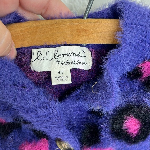 Lil Lemons for Love and Lemons Holiday 2019 Leopard Fuzzy Cardigan Sweater 4T - Picture 5 of 7